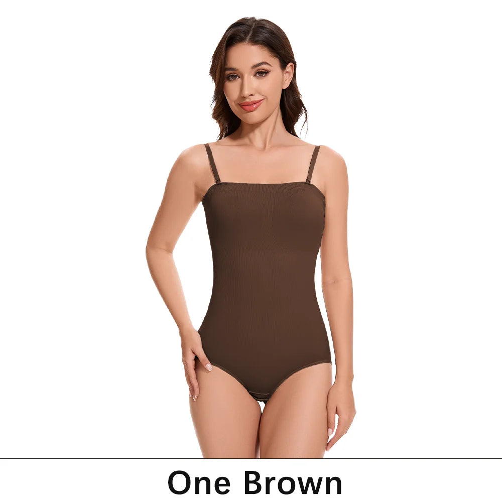 Detachable Shoulder Strap Bodysuit Compression Bodysuits Open Crotch Shapewear Slimming Body Shaper Smooth Out Bodysuit Panties