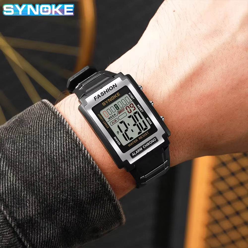 Men's Rectangular Sports Electronic Watch - Waterproof 50M, Night Light, Large Screen, Alarm Clock, Retro Trend Design