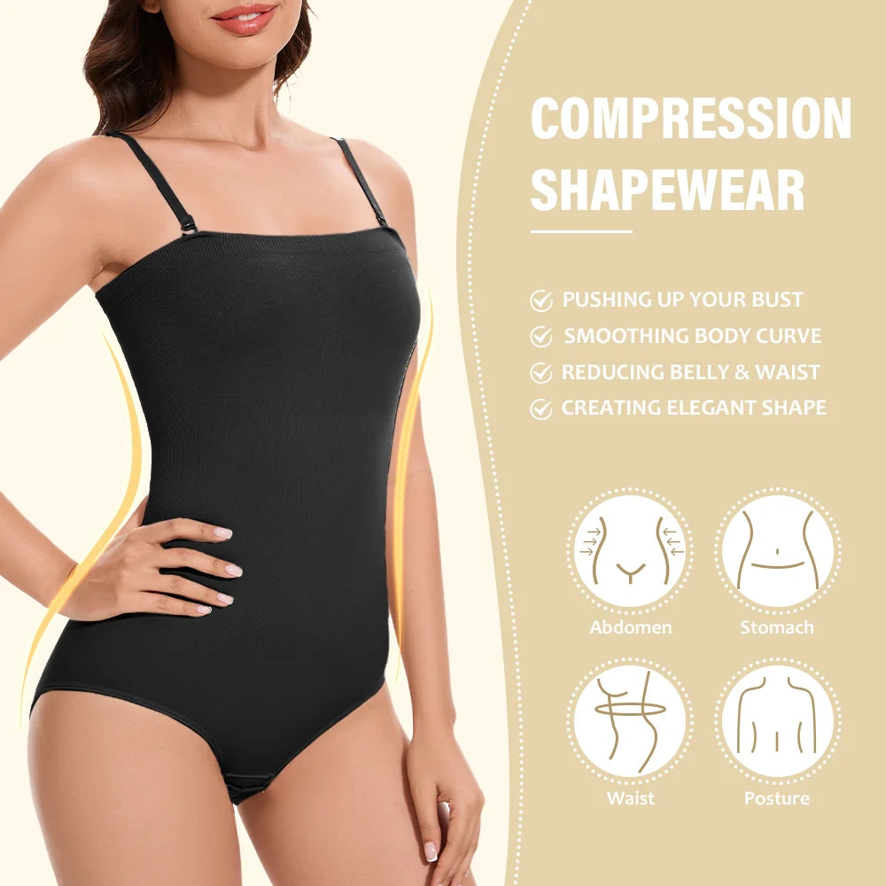 Detachable Shoulder Strap Bodysuit Compression Bodysuits Open Crotch Shapewear Slimming Body Shaper Smooth Out Bodysuit Panties
