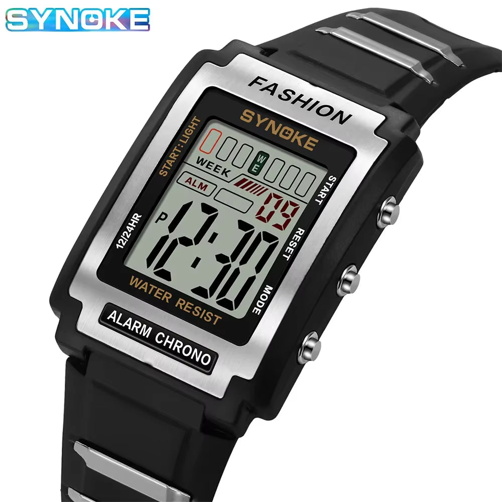 Men's Rectangular Sports Electronic Watch - Waterproof 50M, Night Light, Large Screen, Alarm Clock, Retro Trend Design