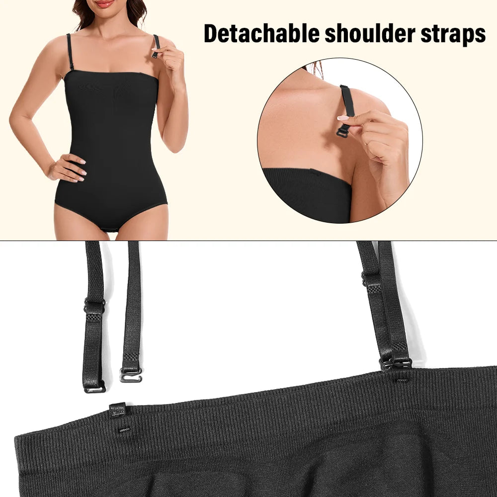 Detachable Shoulder Strap Bodysuit Compression Bodysuits Open Crotch Shapewear Slimming Body Shaper Smooth Out Bodysuit Panties