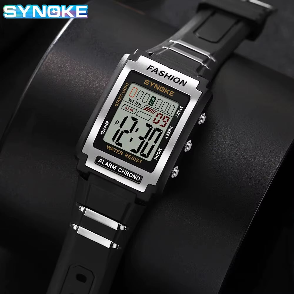 Men's Rectangular Sports Electronic Watch - Waterproof 50M, Night Light, Large Screen, Alarm Clock, Retro Trend Design