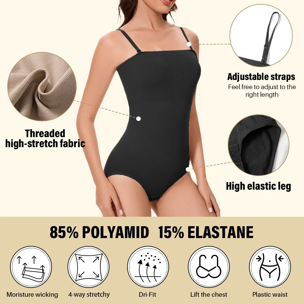 Detachable Shoulder Strap Bodysuit Compression Bodysuits Open Crotch Shapewear Slimming Body Shaper Smooth Out Bodysuit Panties